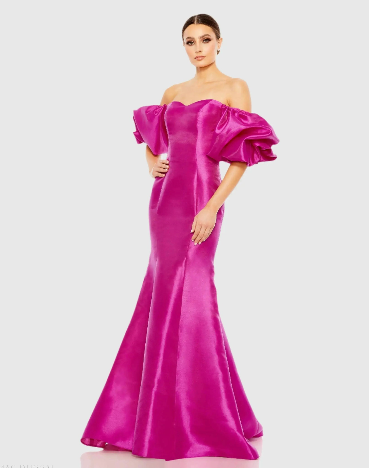 Lavender Off-Shoulder Mermaid Gown with Puff Sleeves | Formal Dress