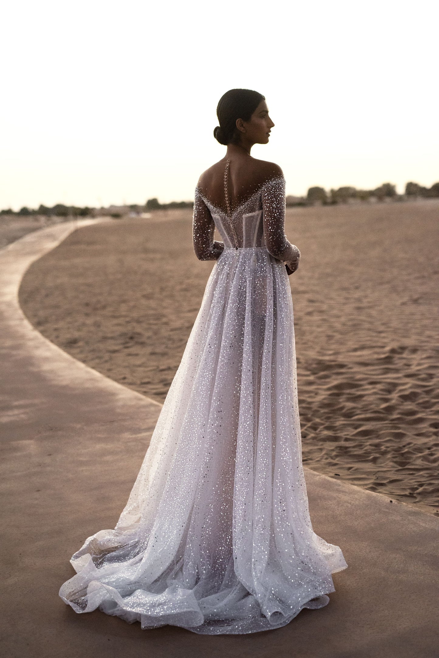 Elegant A-Line Beads Wedding Dress with Long Sleeves