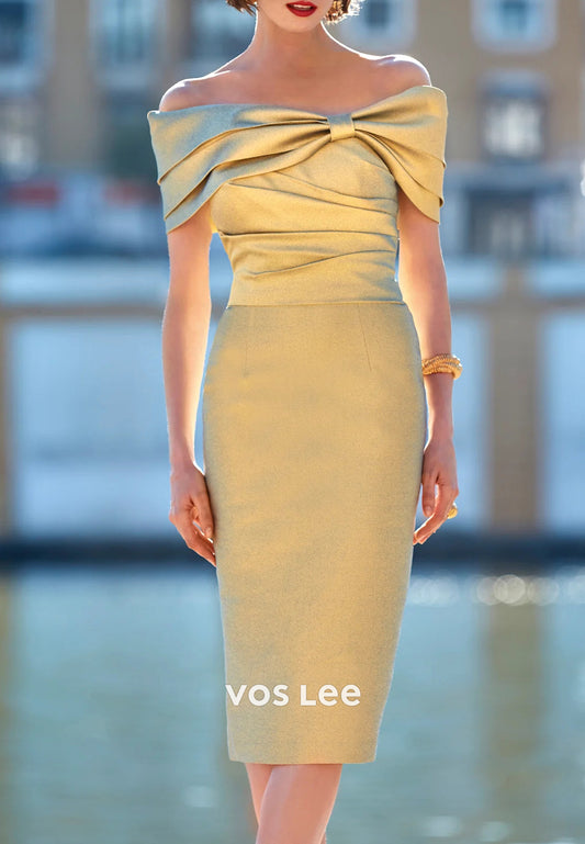 Sparkling Off the Shoulder Tea-Length Mermaid Mother of Bride Dresses