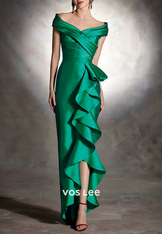 Green Off the Shoulder Mermaid Mother of Bride Dresses with Side Split