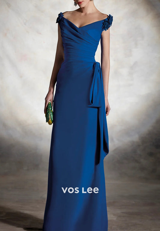 Off the Shoulder Flowers Pleated Sheath Mother of Bride Dresses