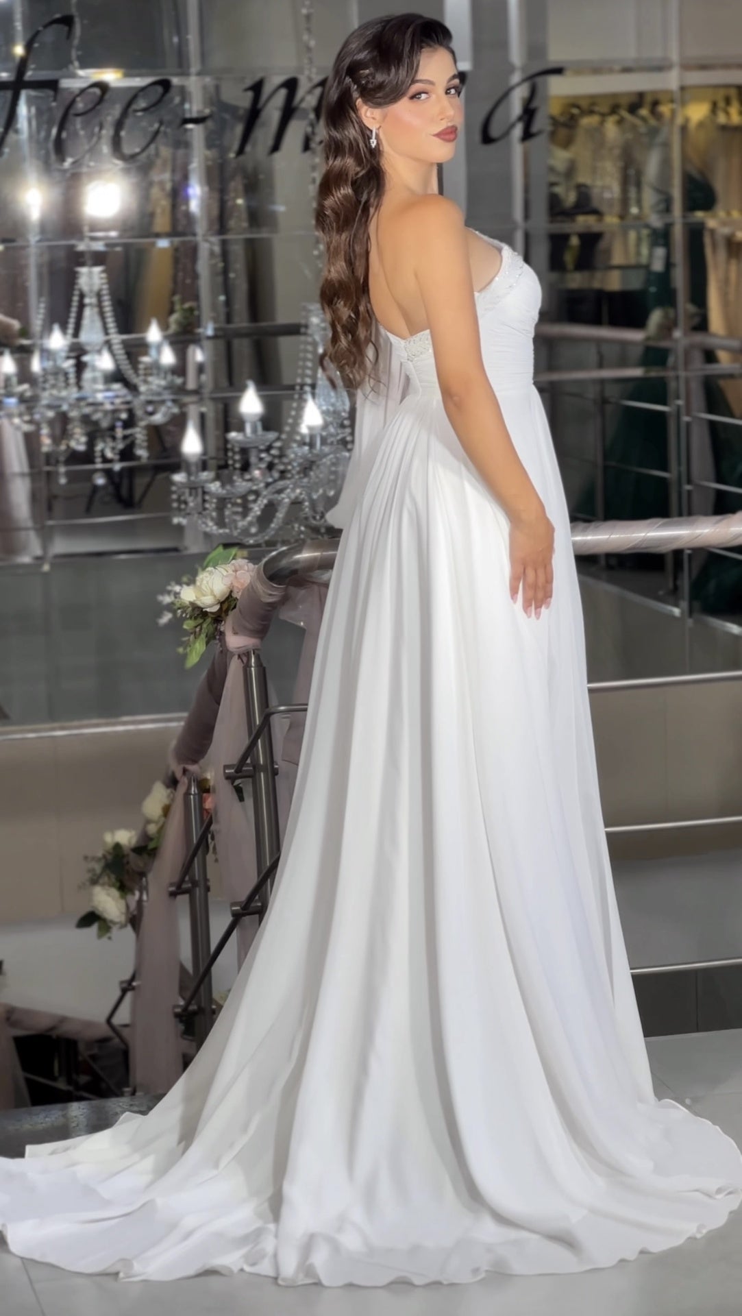 Unique A-Line One Shoulder Back Zipper Pleated Sweep Train Prom Party Dress