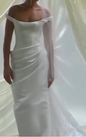 Dreamy Wedding Dress Sheath Off The Shoulder White Satin Summer Long Wedding Dresses Bridal Gowns