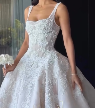 Ball Gown Square Neck White Lace Tulle Long Wedding Dresses Summer Brides Dress Bridal Gowns