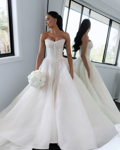 Pretty Wedding Dress Ball Gown Sweetheart White  Long Wedding Dresses Bridal Gowns