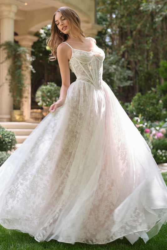 Delicate Floral Lace Sleeveless A-line Long Wedding Dress
