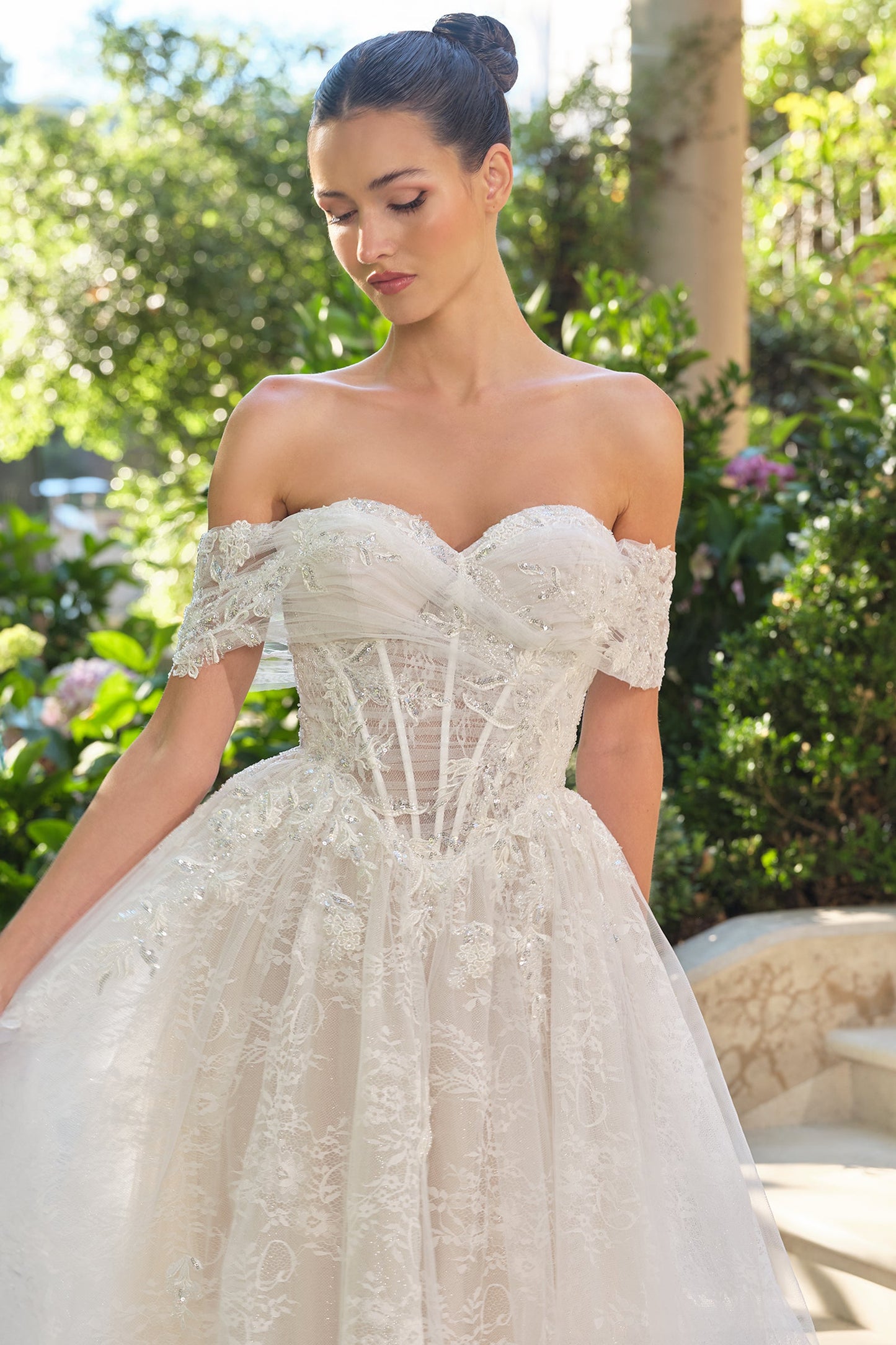 Lace Appliqué Off Shoulder A Line Bridal Gown