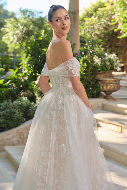 Lace Appliqué Off Shoulder A Line Bridal Gown