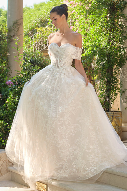 Lace Appliqué Off Shoulder A Line Bridal Gown