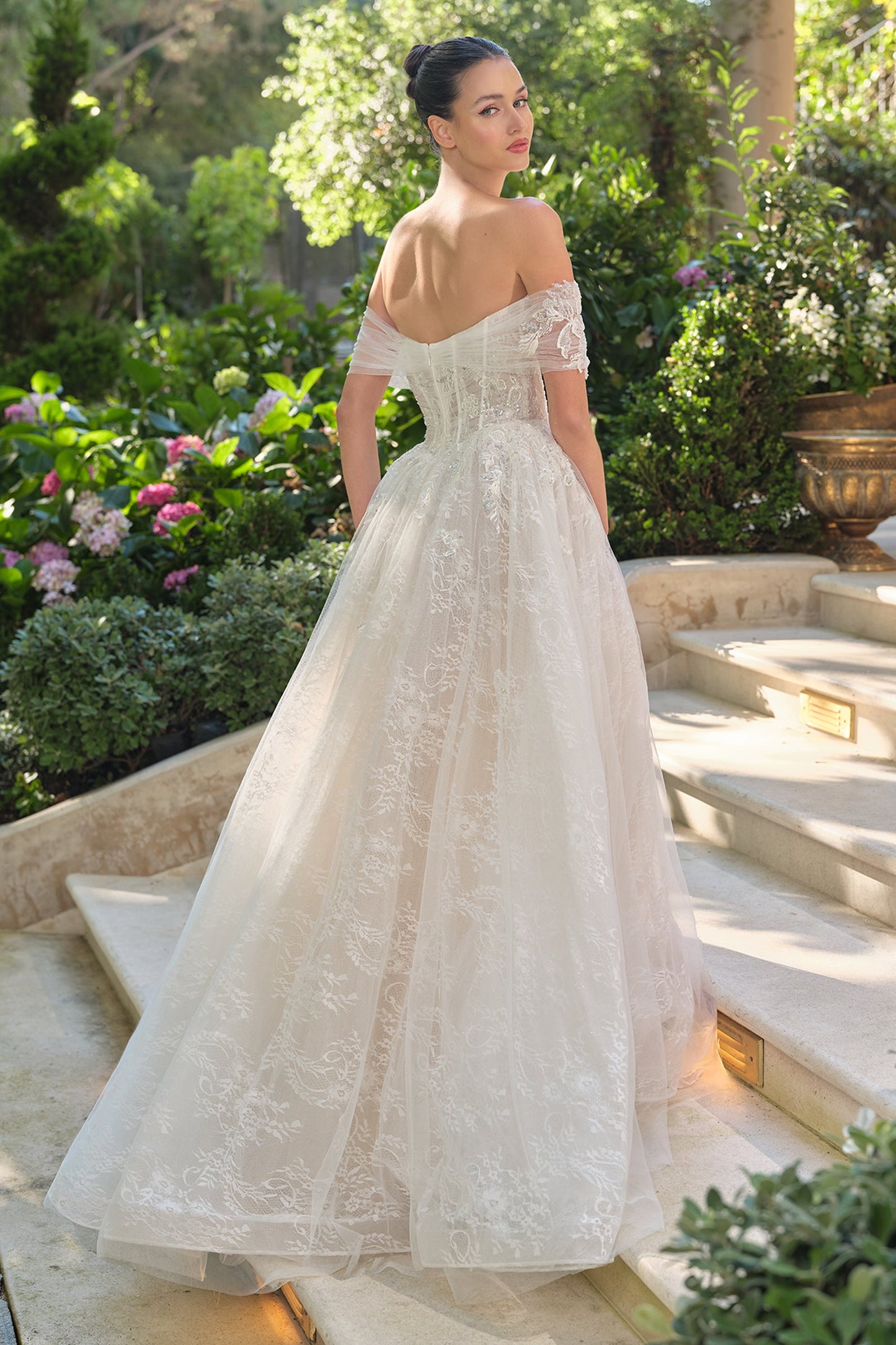 Lace Appliqué Off Shoulder A Line Bridal Gown