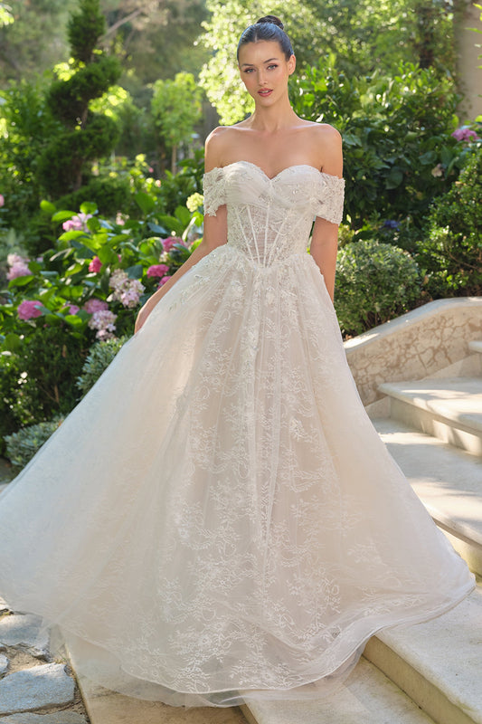 Lace Appliqué Off Shoulder A Line Bridal Gown