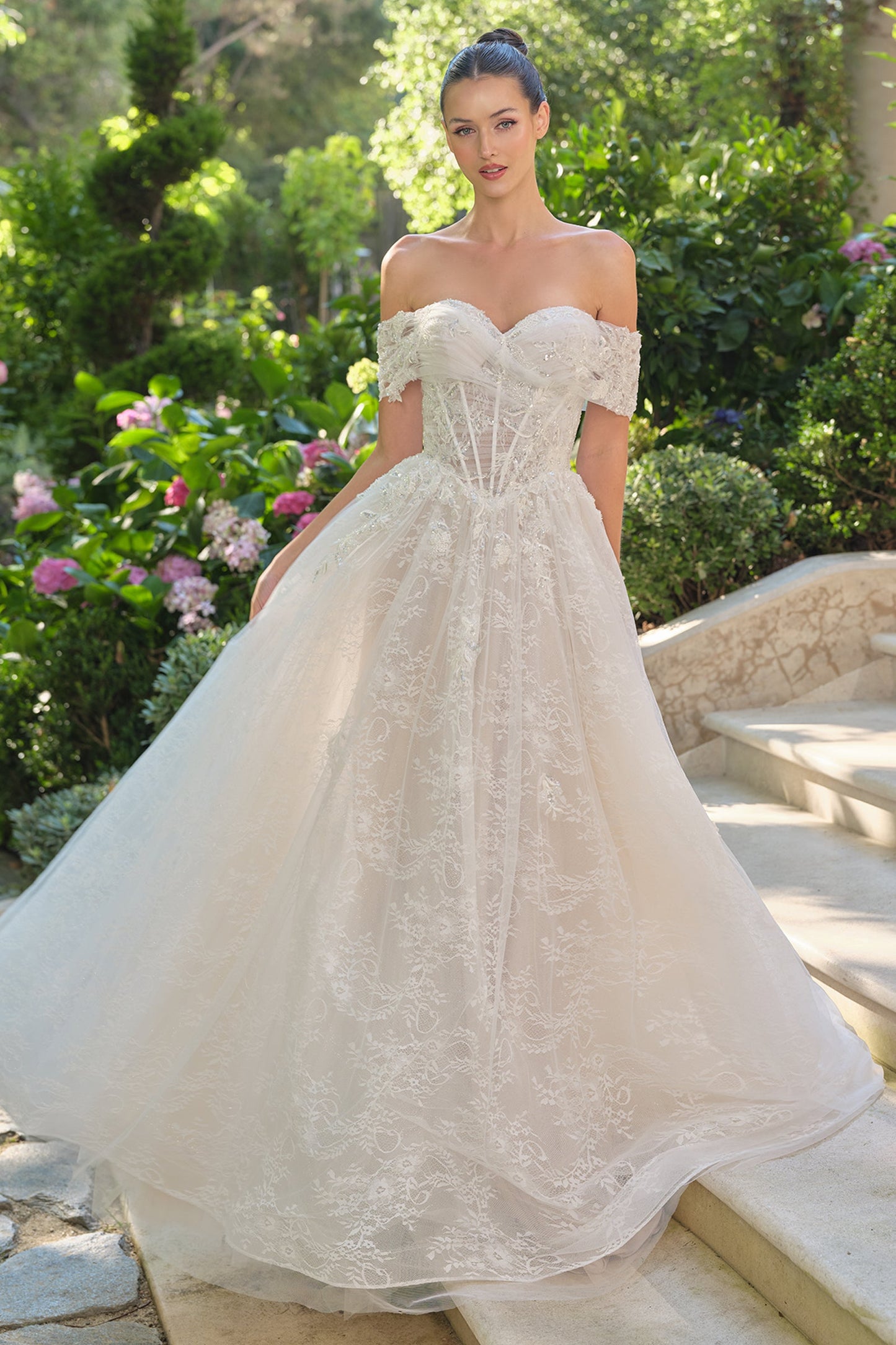Lace Appliqué Off Shoulder A Line Bridal Gown