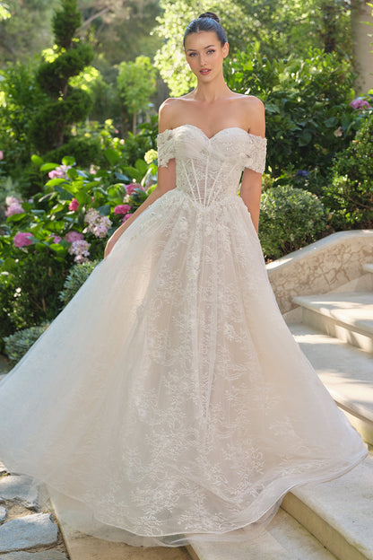 Lace Appliqué Off Shoulder A Line Bridal Gown