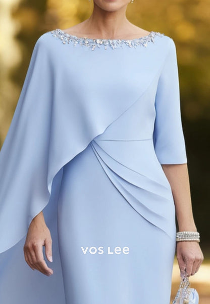 Wedding Dress Blue Crew Neck Knee-Length Mother of the Bride Dress