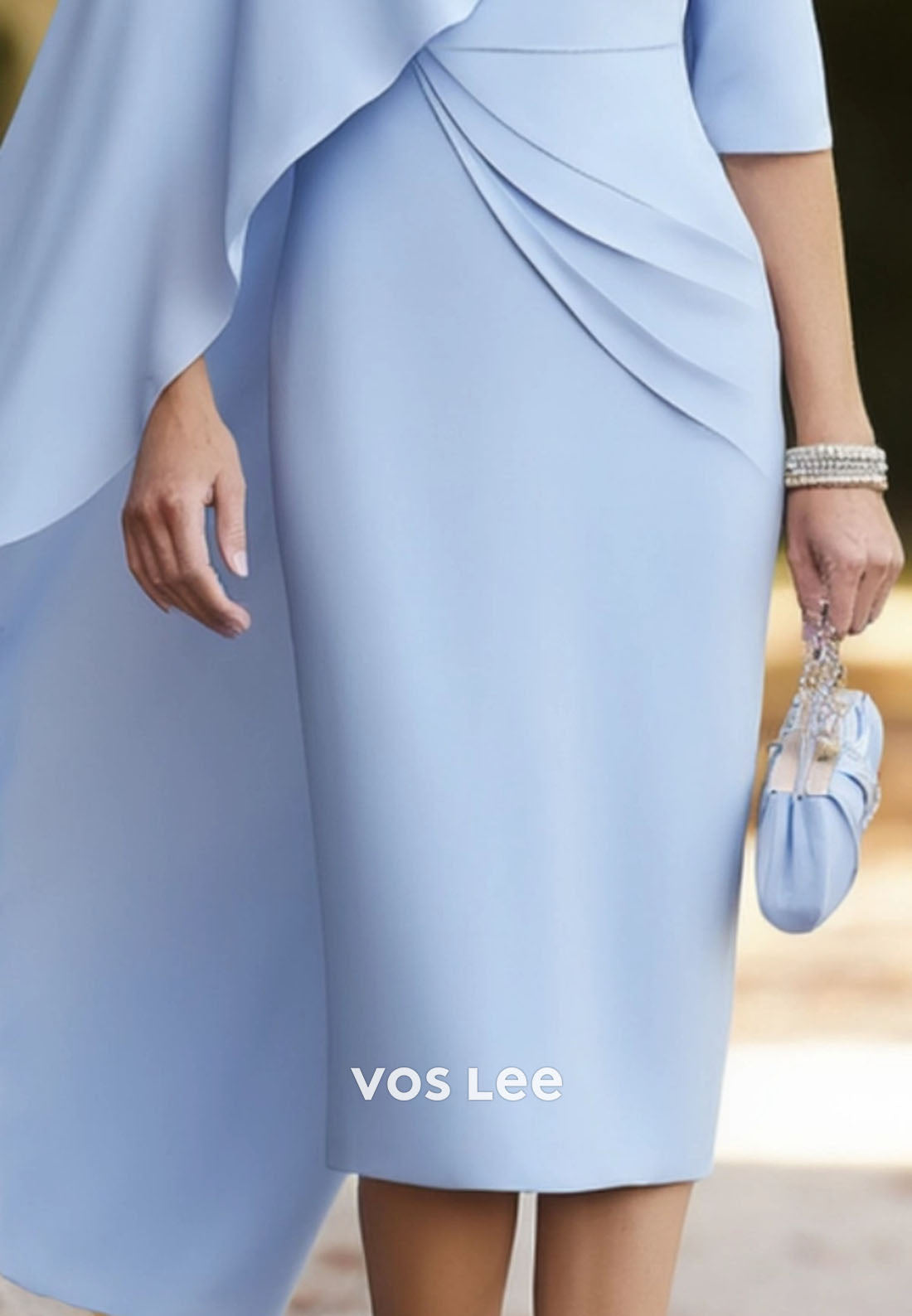 Wedding Dress Blue Crew Neck Knee-Length Mother of the Bride Dress
