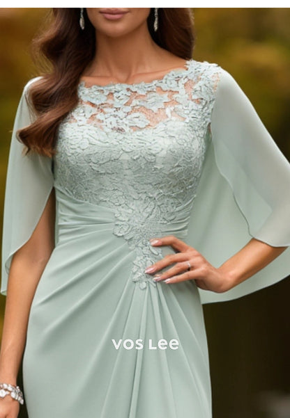 Wedding Dress Green Crew Neck Lace Maxi Mother of the Bride Dress
