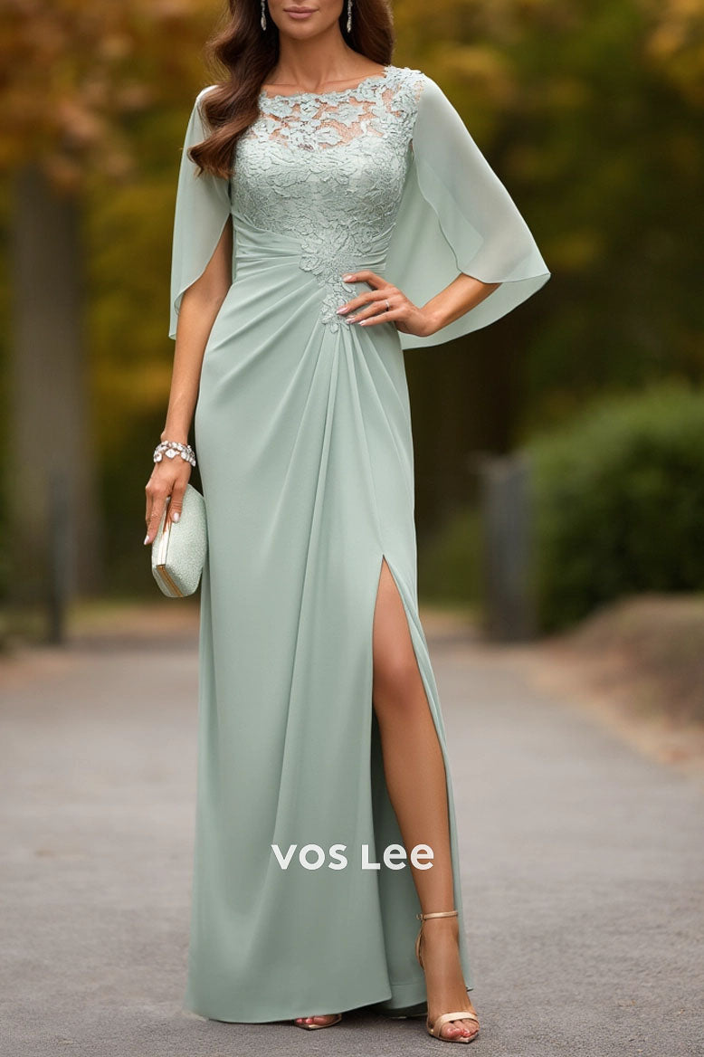 Wedding Dress Green Crew Neck Lace Maxi Mother of the Bride Dress