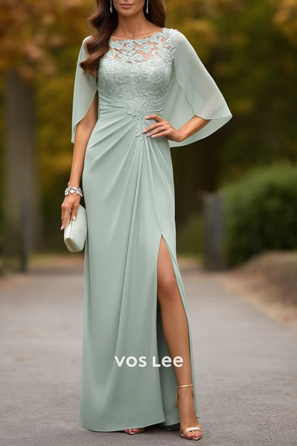 Wedding Dress Green Crew Neck Lace Maxi Mother of the Bride Dress
