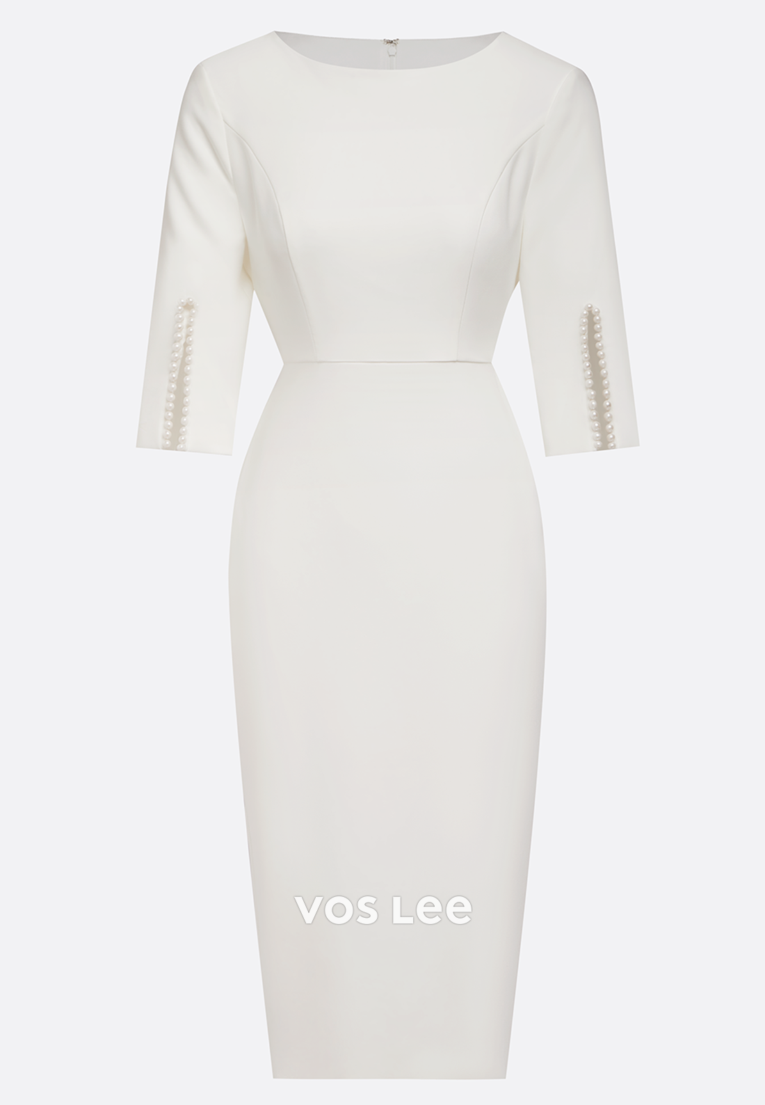 Elegant & Luxurious Scoop Half Sleeve Pearls Sheath Tea-Length Wedding Guest Dresses