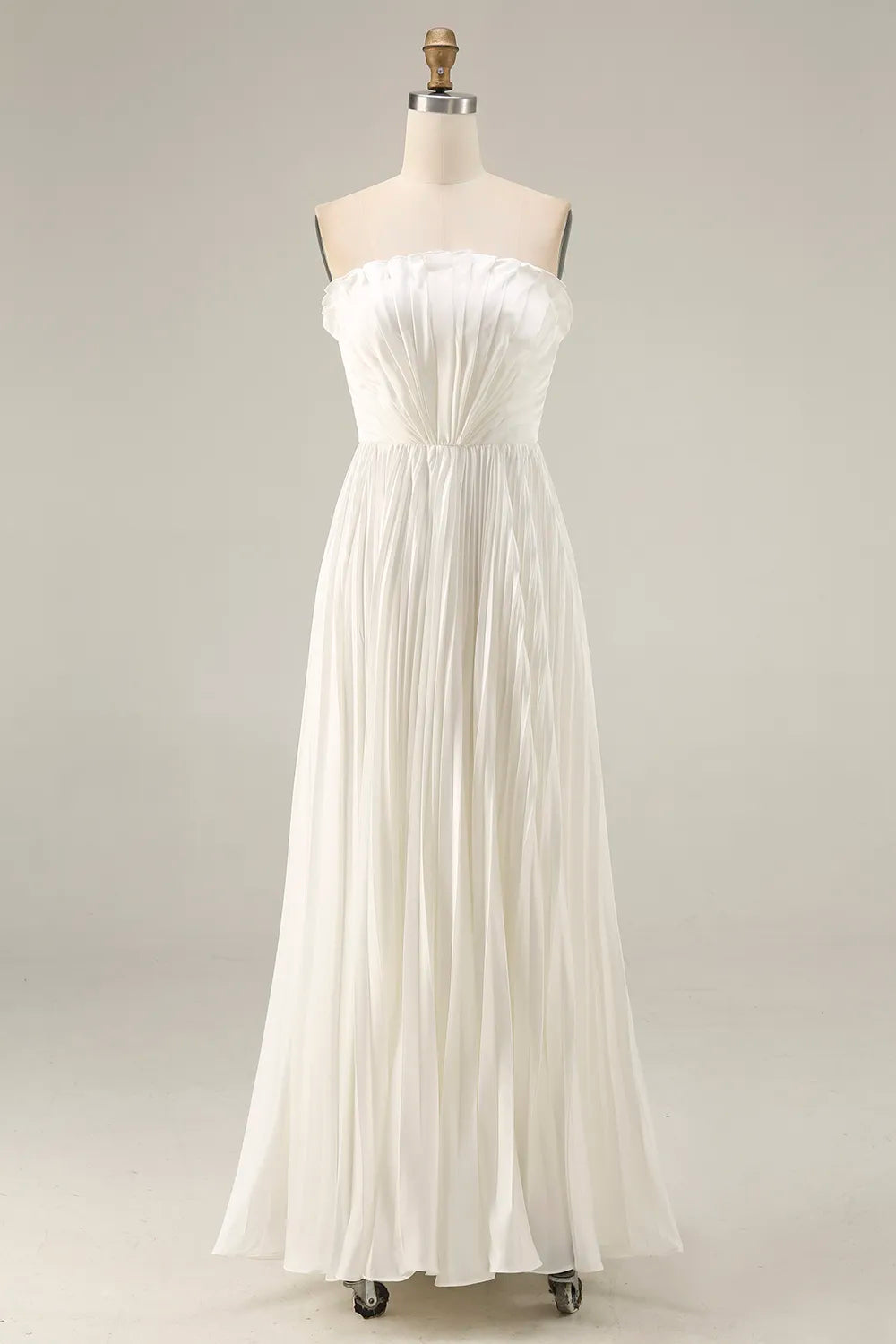 White Strapless Pleated Maxi Dress for Women Evening Gown for Wedding Guest