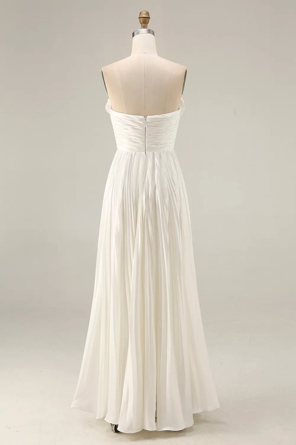White Strapless Pleated Maxi Dress for Women Evening Gown for Wedding Guest