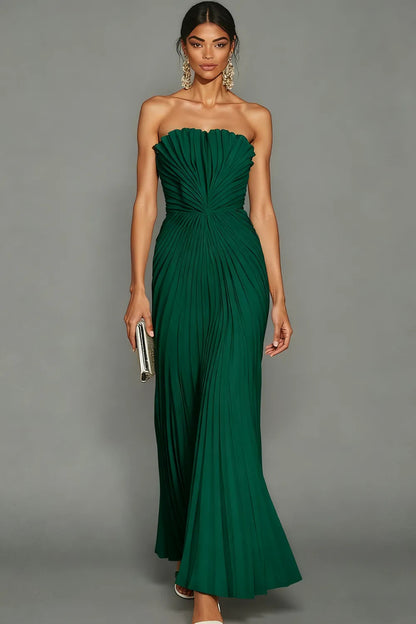 White Strapless Pleated Maxi Dress for Women Evening Gown for Wedding Guest