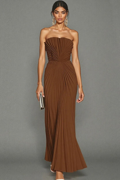 White Strapless Pleated Maxi Dress for Women Evening Gown for Wedding Guest