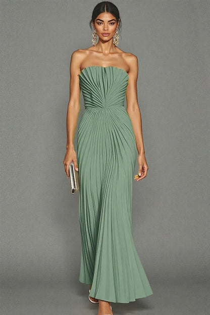 White Strapless Pleated Maxi Dress for Women Evening Gown for Wedding Guest