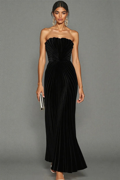 White Strapless Pleated Maxi Dress for Women Evening Gown for Wedding Guest