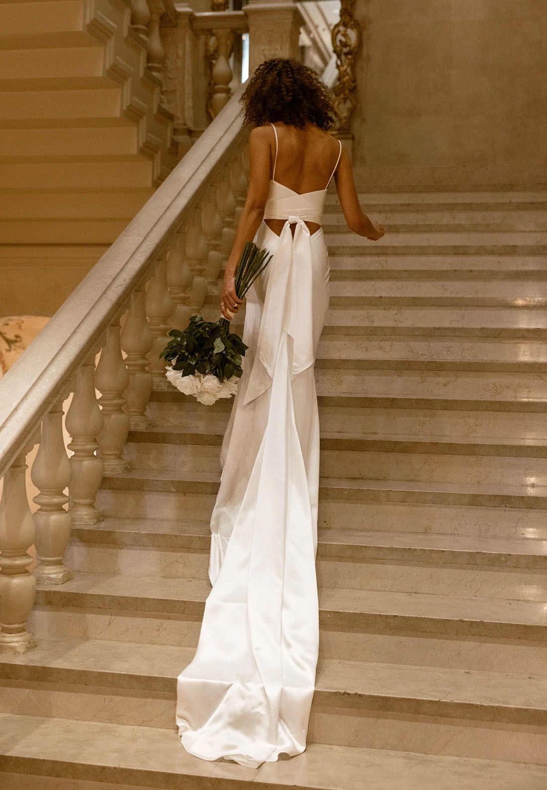 Satin Mermaid Wedding Dress with Spaghetti Straps and Leg Slit
