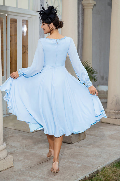 Sky Blue Long Sleeves Chiffon Mother of the Bride Dress