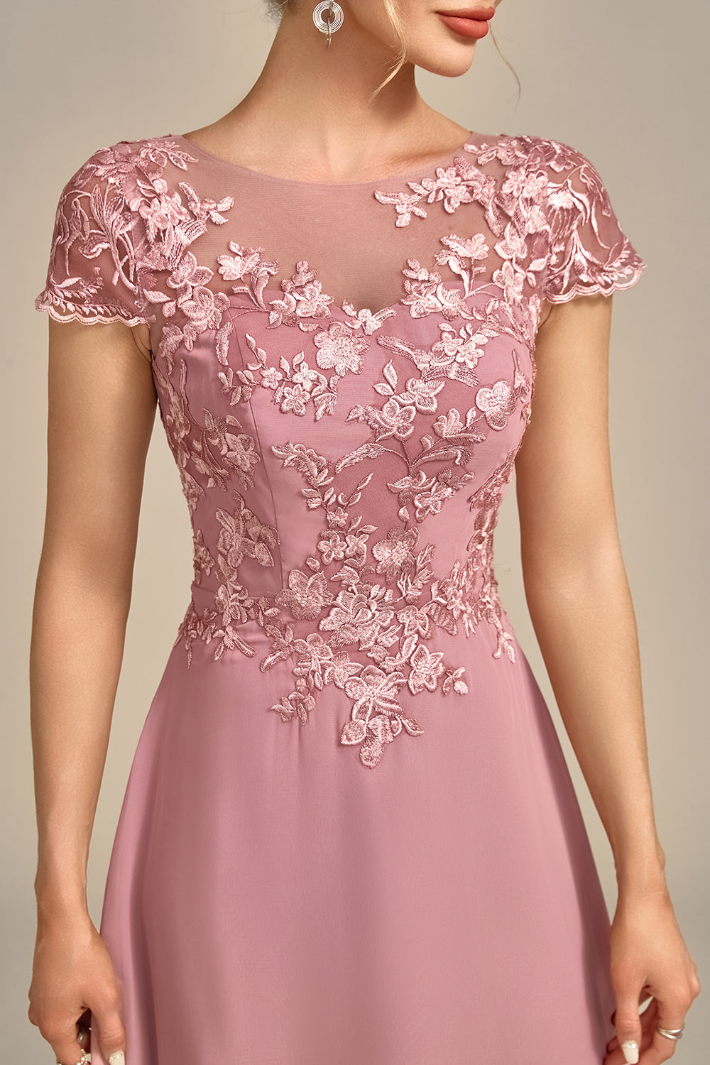Dusty Rose A-Line Tea-Length Mother of the Bride Dress With Sequins