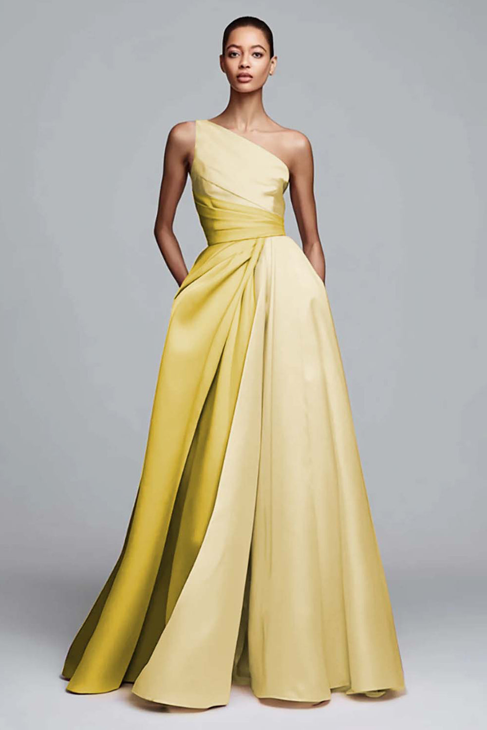 Pink Colorblock A-Line One Shoulder Formal Dress