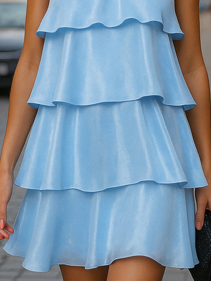 Boho Tiered Ruffle Halter Mini Dress Wedding Guest Dresses