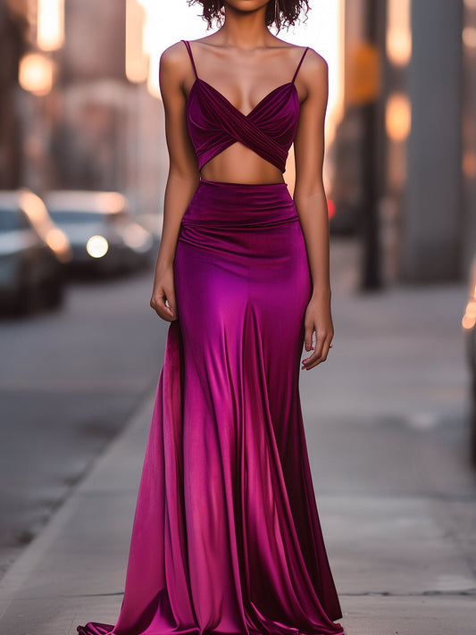 Purple Two-Piece Cutout Evening Gown