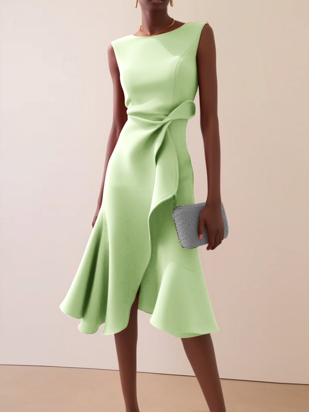 Red Sleeveless Midi Elegant A-line Dress