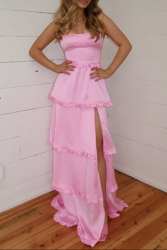 Cantaloupe Orange Corset Tiered Long Party Dresss