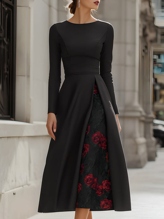 Panel Evening Dress With Floral Jacquard Insert