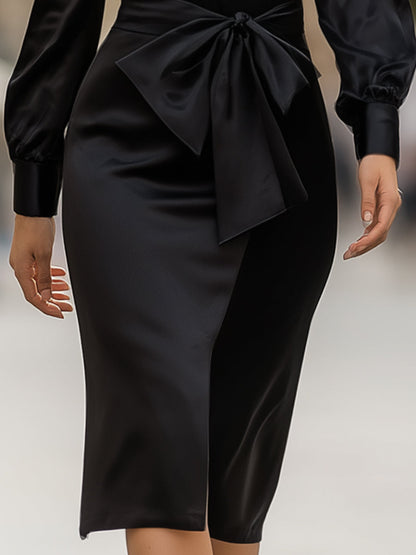 Noir Satin & Lace Detail Bodycon Dress
