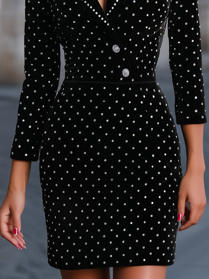 Velvet Polka-Dot Printed Tailored Mini Dress