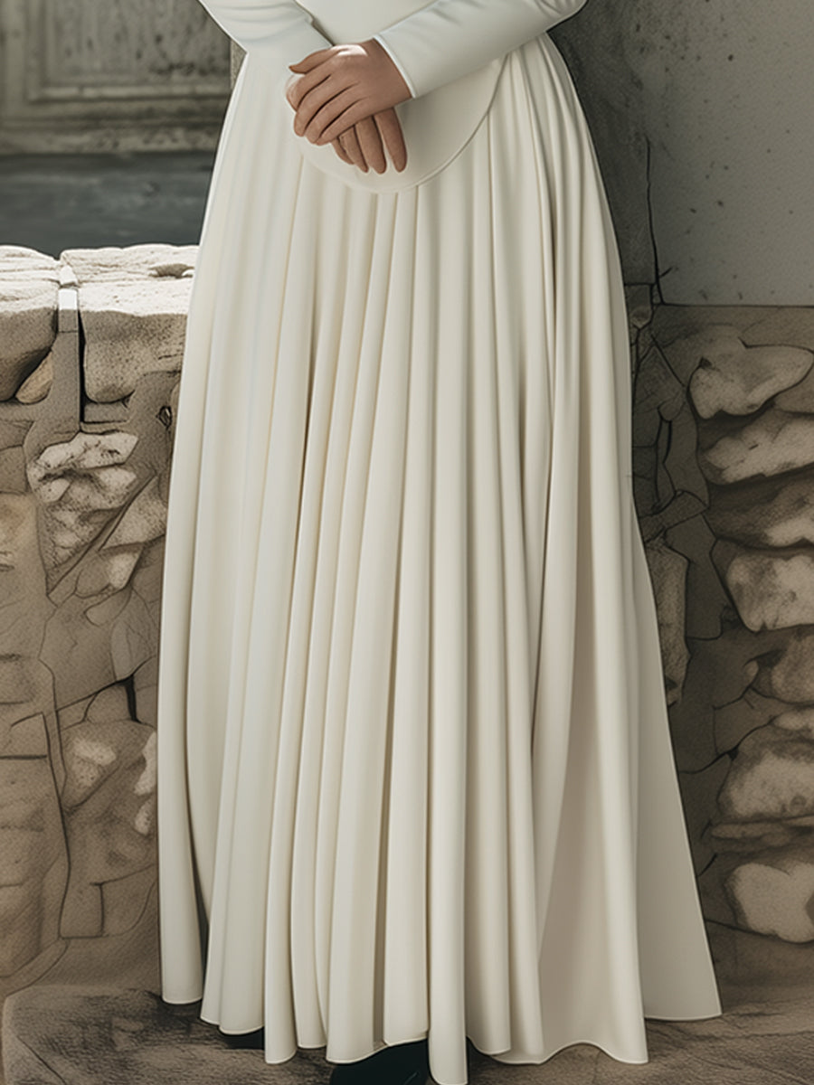 Elegant Plain Maxi Dress With Scarf-Tie Collar