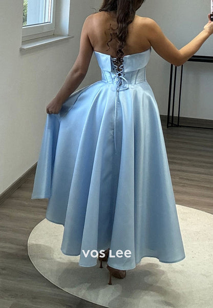 Beaded Crystal Strapless A-Line Satin Homecoming Evening Prom Dress Ball Gown