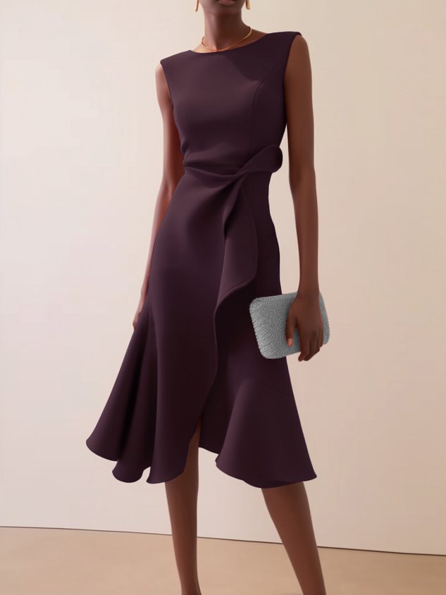 Red Sleeveless Midi Elegant A-line Dress