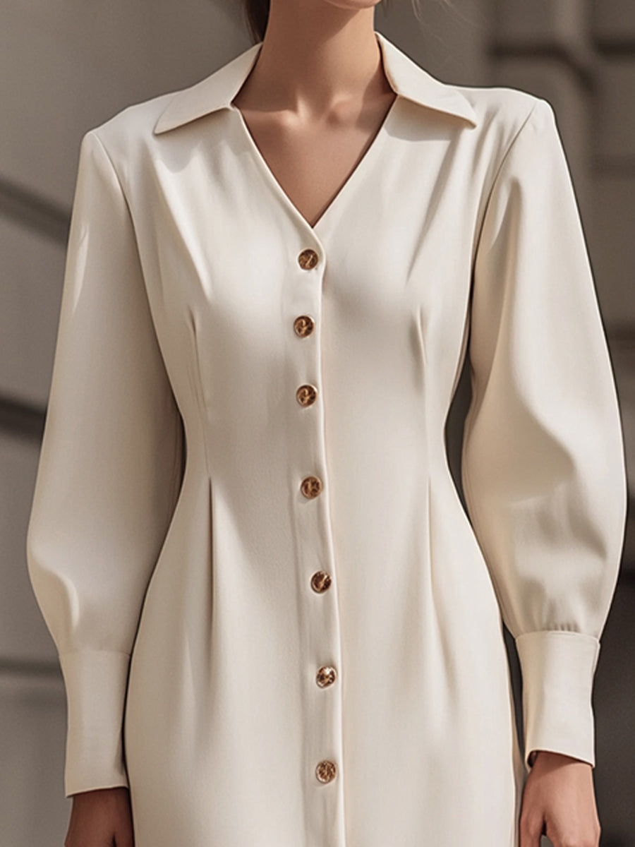 Elegant  Button-Down Midi Shirt Dress