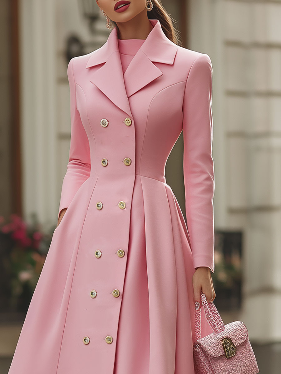 Pink Double-Breasted Trench Coat Dress