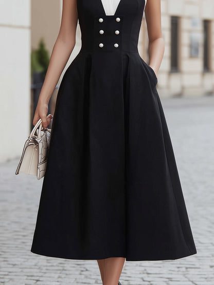 Elegant Halter Double-Breasted Midi Dress