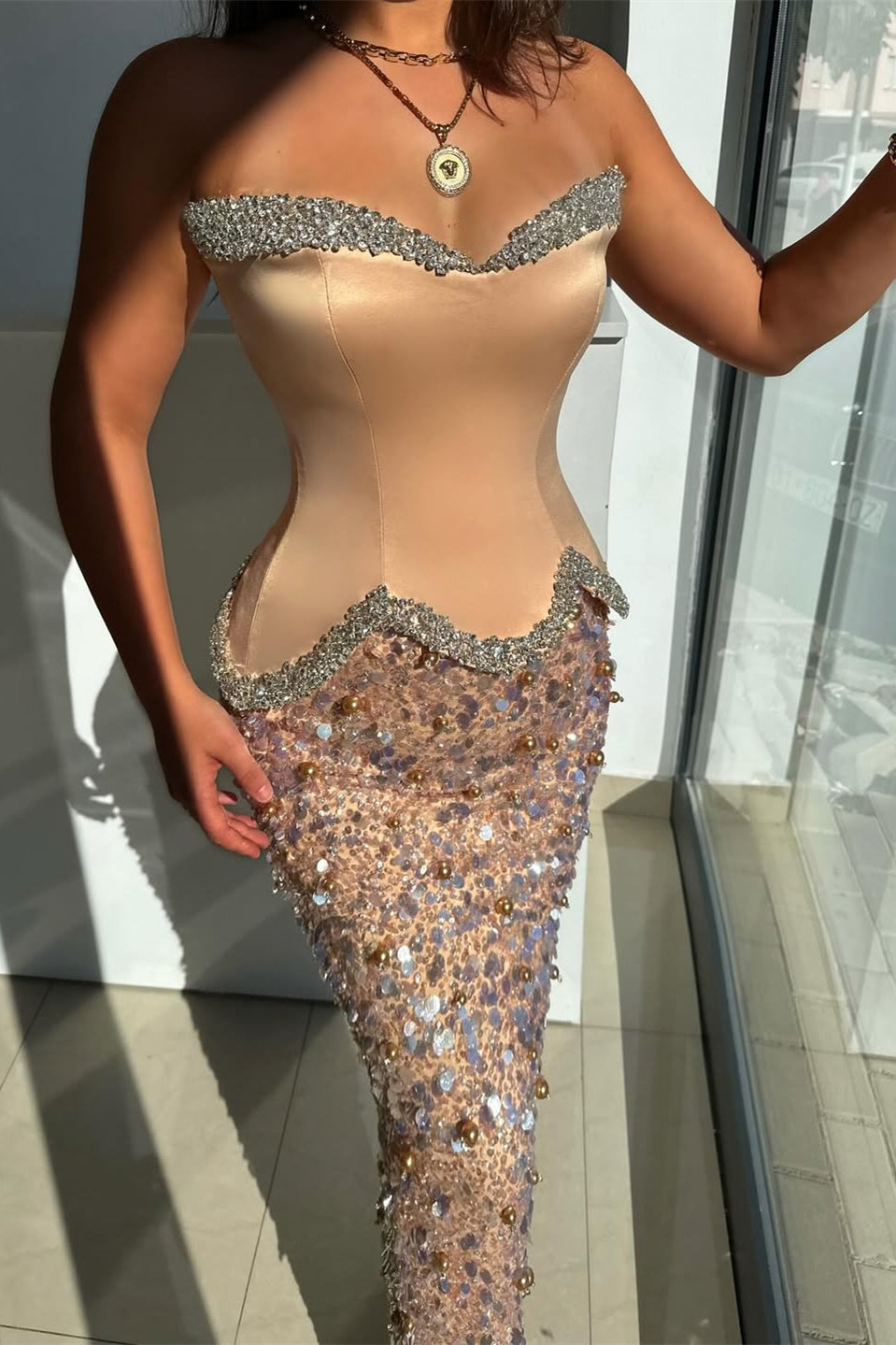 Sweetheart Sleeveless Mermaid Long Evening Dress With Sequins Pearls Beadings