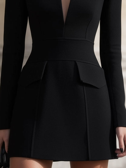Long Sleeve Mini Dress With Contrast Oversized Collar