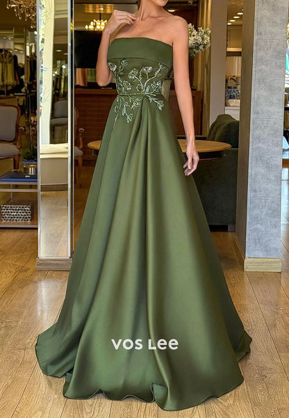 Exquisite Green Strapless Sleeveless Evening Dress Prom Dresses