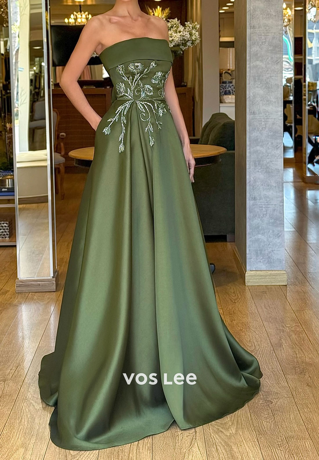 Exquisite Green Strapless Sleeveless Evening Dress Prom Dresses